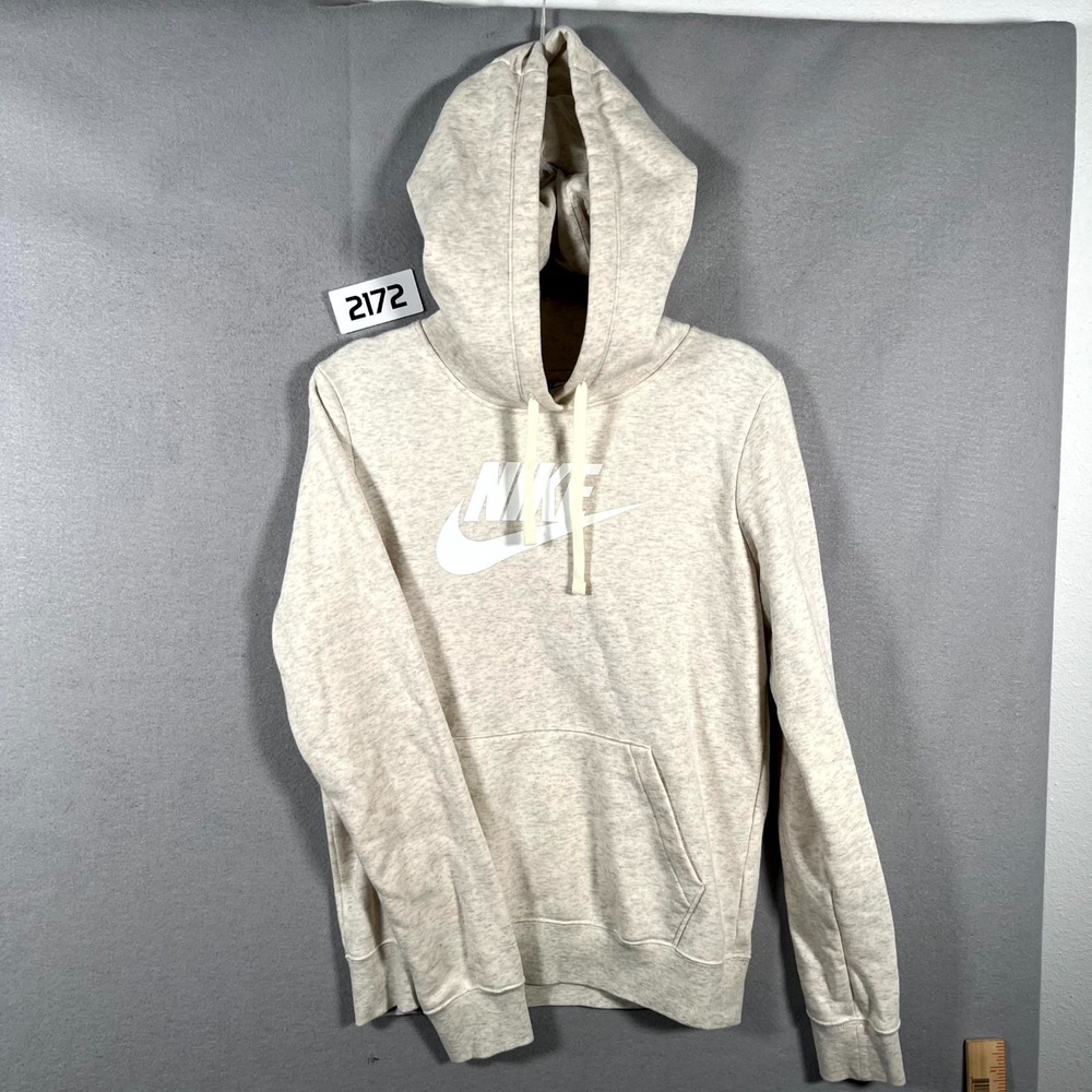Nike Sportswear Essential Hoodie Womens XS Cream Cotton Oatmeal Swoosh Pullover